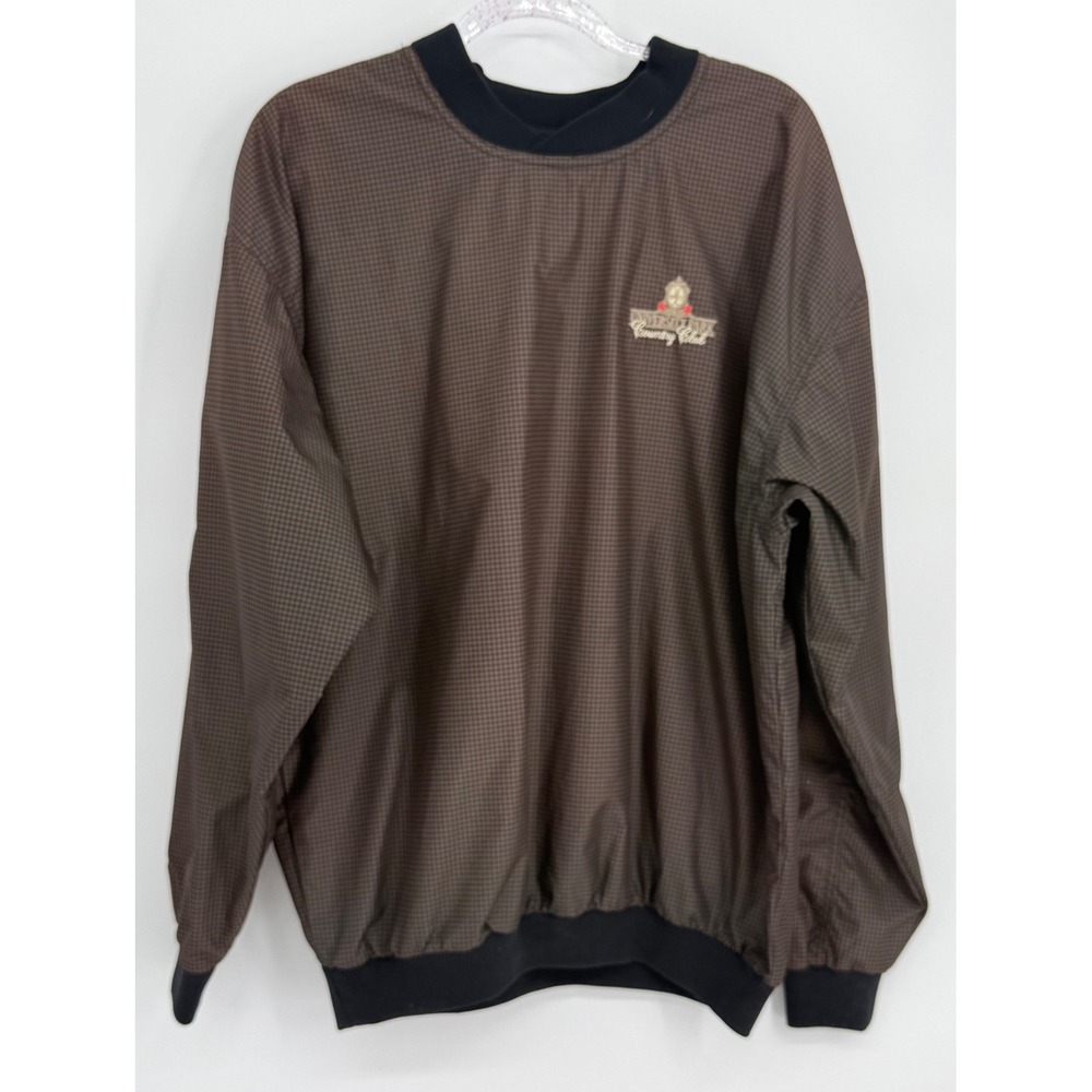 White‎ Fir Mens Brown Micro Check Golf Windshirt Inverness Country Club Sz L